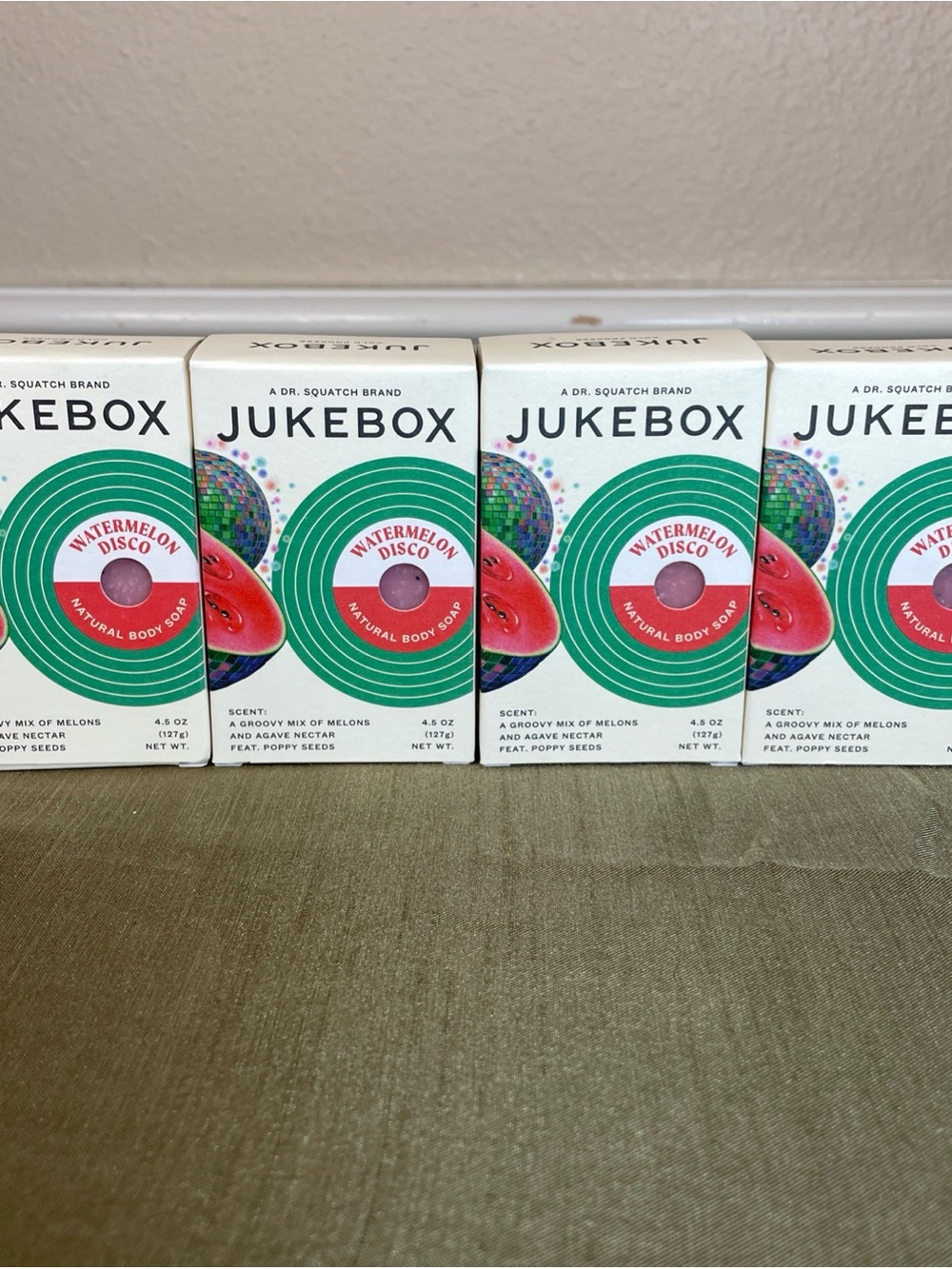 LOT Watermelon Dr. Squatch Jukebox Natural Body Bar Soap 4.5 OZ (4-Pack) NIB